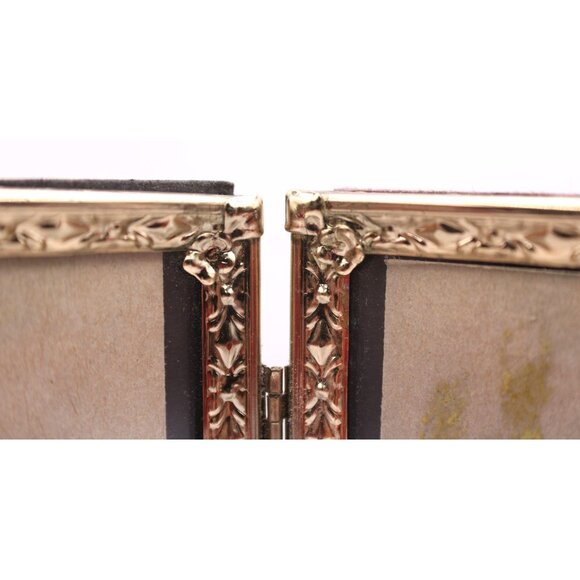 Brass Ornate Double Hinge Frame 8x10" Glass Desktop Vintage Side by Side Pics - Picture 3 of 8